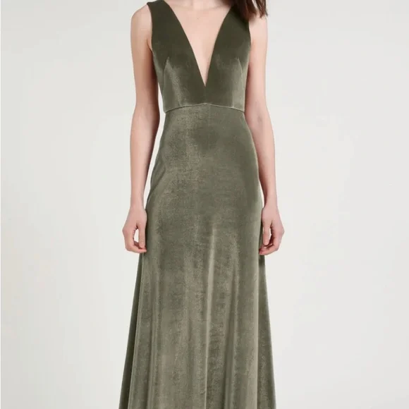 Jenny Yoo Dresses Bhldn Jenny Yoo Logan Velvet Dress Long Formal Illusion Bridesmaid Sz 6 Green Poshmark